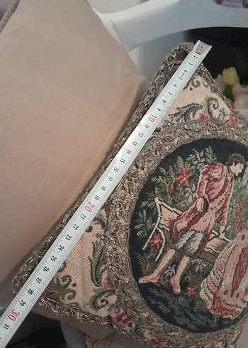 Antik fransız goblen kırlent - Görsel 4