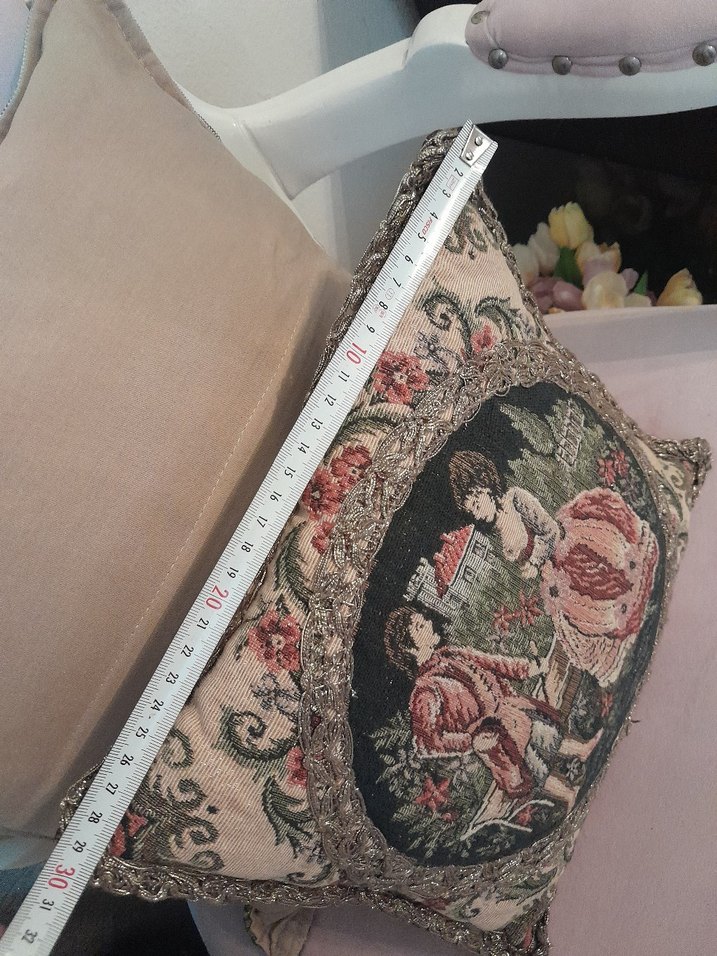 Antik fransız goblen kırlent - Görsel 3