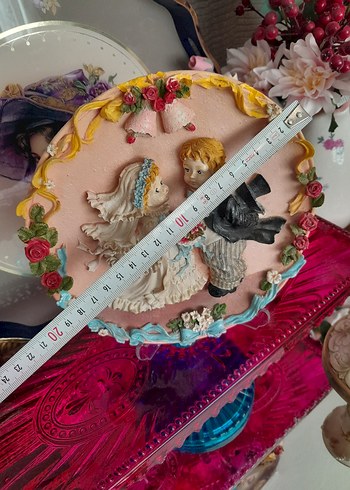 Antik italyan Çift Figürlü bisküvi Dekoratif Tablo - Görsel 4