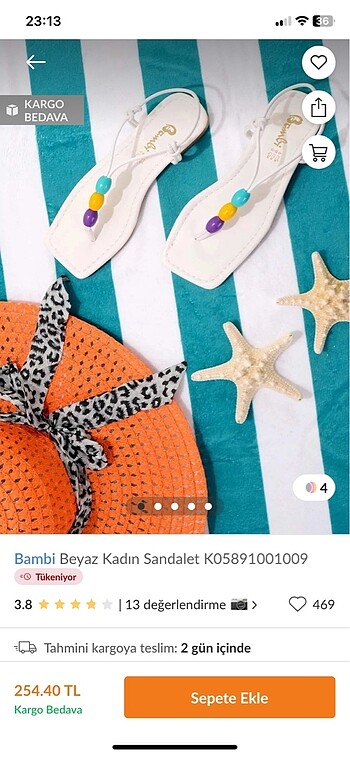 39 Beden Bambi Beyaz Sandalet