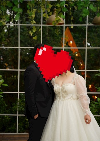 Uzun Kollu Straplez Prenses Gelinlik - Görsel 4