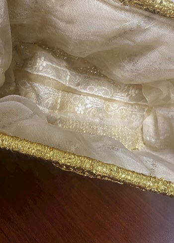 Altın Renkli Boncuk İşlemeli Örgü Kadın Portföy Çanta - Görsel 3