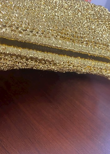 Altın Renkli Boncuk İşlemeli Örgü Kadın Portföy Çanta - Görsel 2