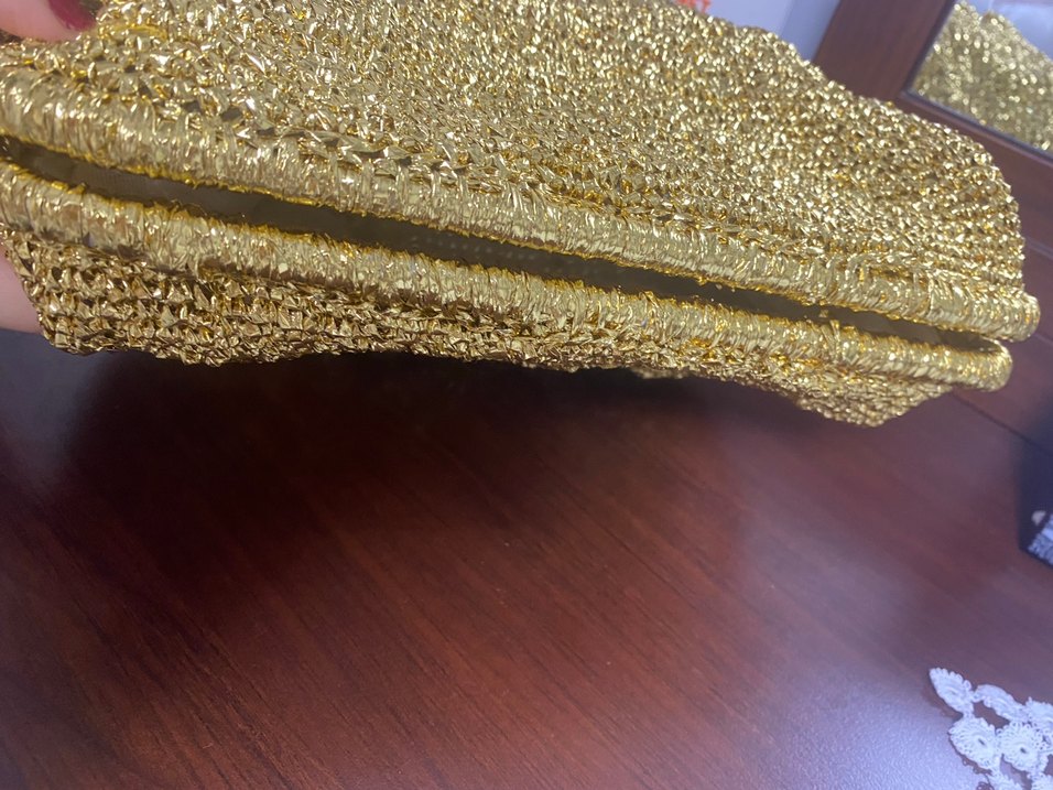 Altın Renkli Boncuk İşlemeli Örgü Kadın Portföy Çanta - Görsel 2