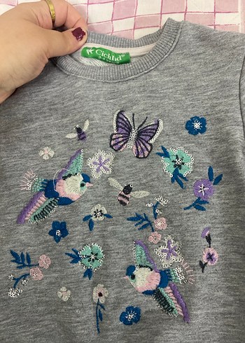 Gri Nakışlı Örgü Bebek Kız Takımı eşofman takımı 3-4 yaş - Görsel 5