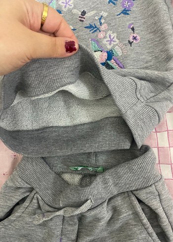 Gri Nakışlı Örgü Bebek Kız Takımı eşofman takımı 3-4 yaş - Görsel 6