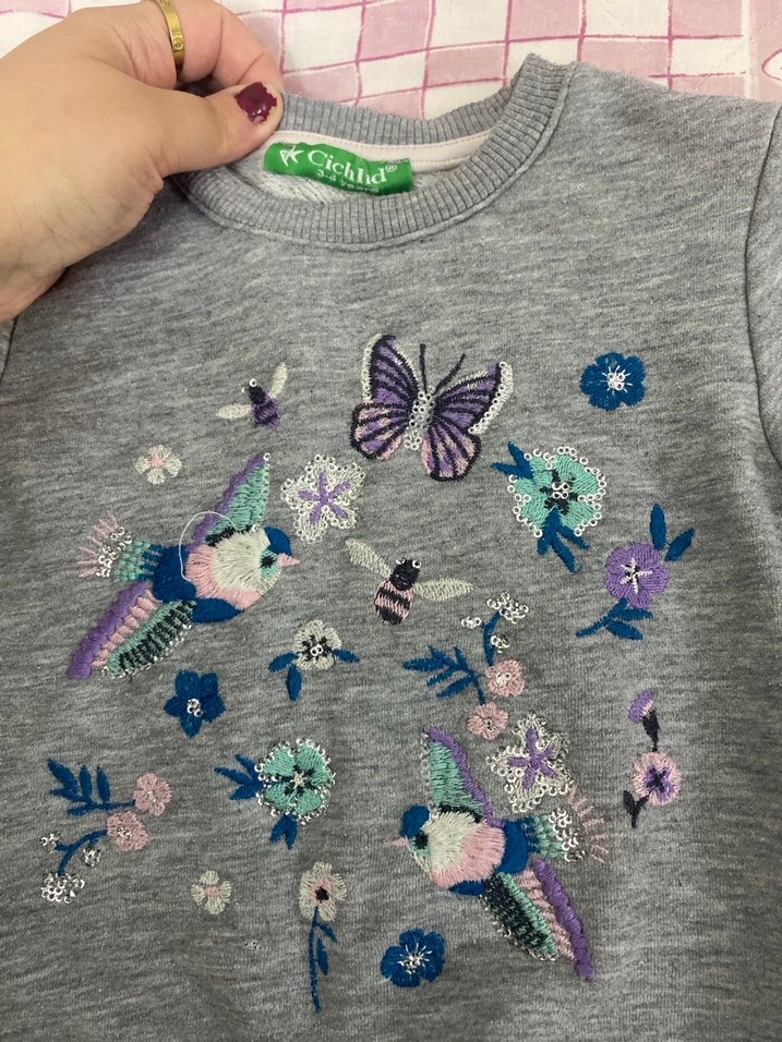 Gri Nakışlı Örgü Bebek Kız Takımı eşofman takımı 3-4 yaş - Görsel 5