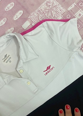 Kadın Beyaz Siyah Polo Yaka Tişört - Görsel 2