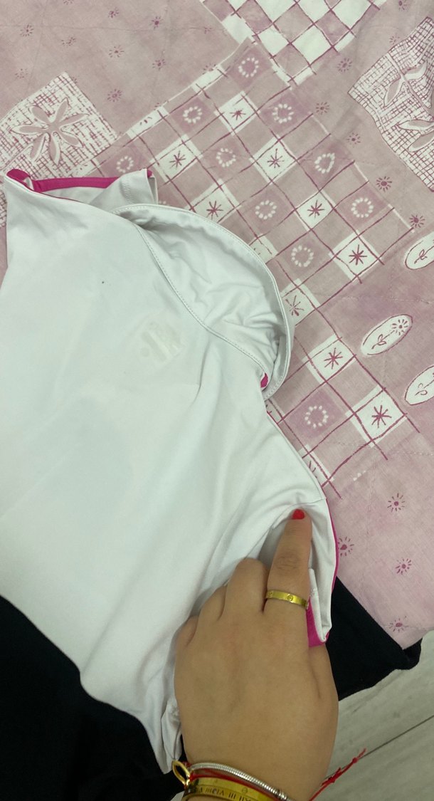 Kadın Beyaz Siyah Polo Yaka Tişört - Görsel 3