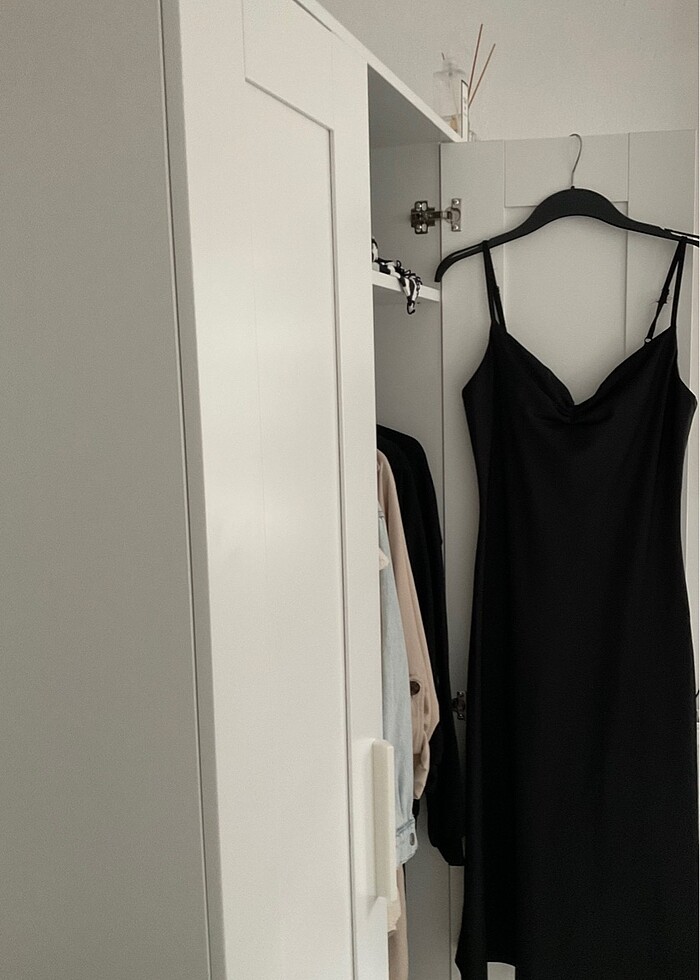 Siyah saten elbise midi boy - Görsel 2