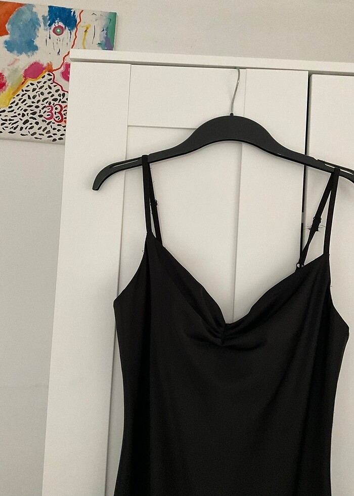 Siyah saten elbise midi boy - Görsel 4