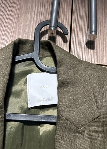 Mango Düğmeli Kahverengi Keten Kadın Blazer