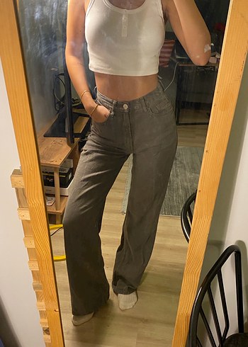Haki Loose Fit Kadın Denim Pantolon