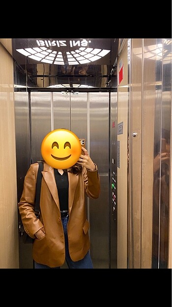 m Beden Deri Taba Blazer Ceket