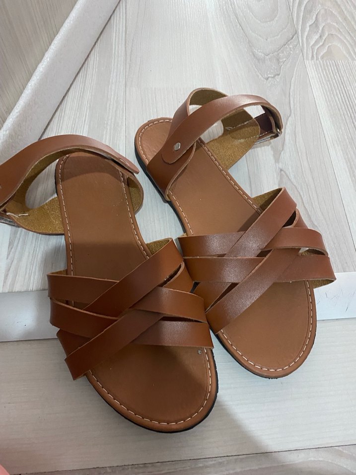 Kahverengi Deri Kadın Sandalet - Görsel 2