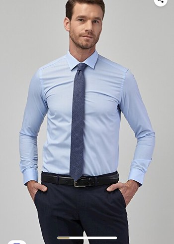 Mavi Erkek Ofis Gömleği, Uzun Kollu, slim Fit