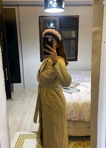 36 Beden Bej Midi Kadın Trençkot