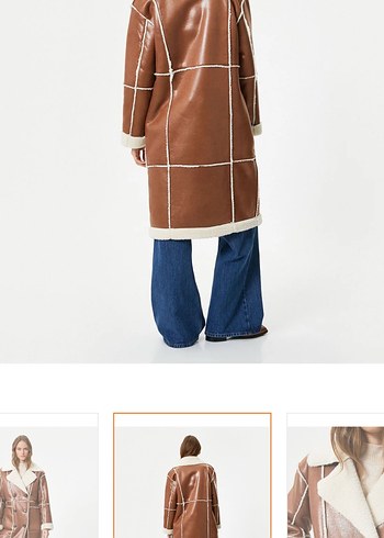 Kahverengi Deri Uzun Kürklü Ceket - Görsel 4