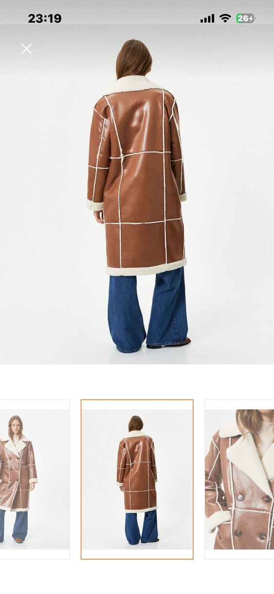 Kahverengi Deri Uzun Kürklü Ceket - Görsel 4