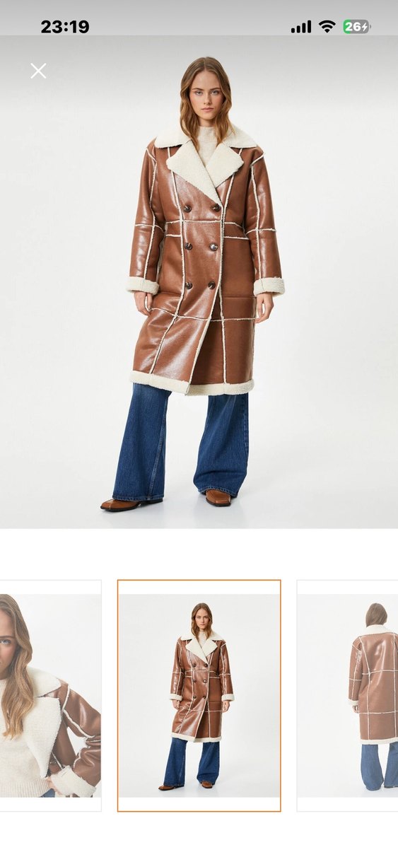 Kahverengi Deri Uzun Kürklü Ceket - Görsel 3