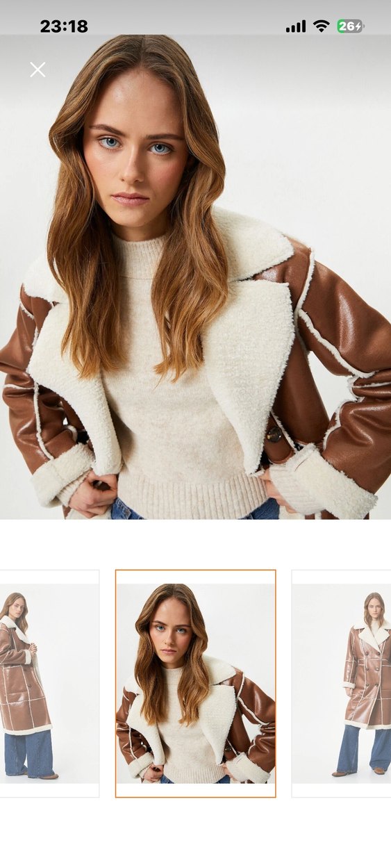 Kahverengi Deri Uzun Kürklü Ceket - Görsel 2