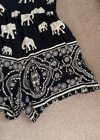 Siyah Desenli Bohem Kadın Şort Tulum - Görsel 3