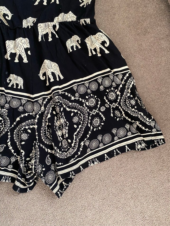 Siyah Desenli Bohem Kadın Şort Tulum - Görsel 3