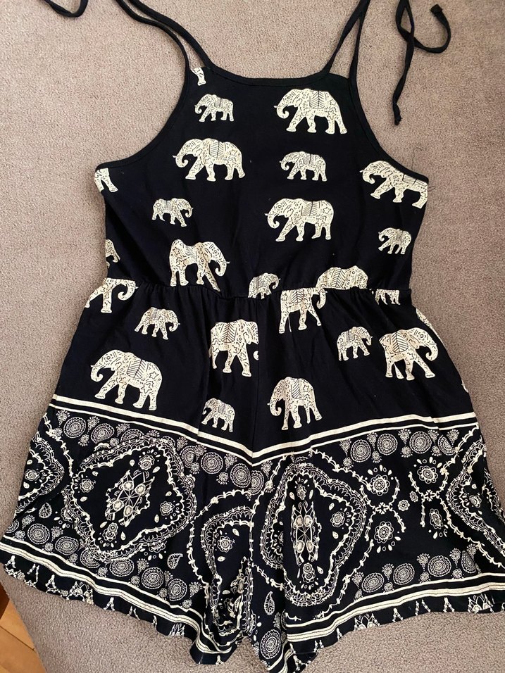 Siyah Desenli Bohem Kadın Şort Tulum - Görsel 4