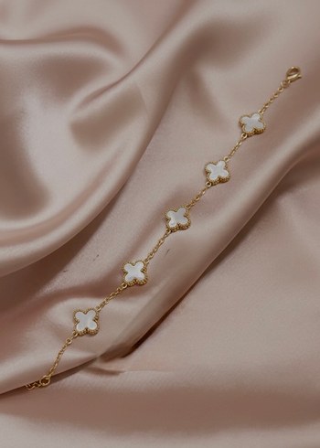 Zincir Detaylı Beyaz yonca Kadın Bileklik Çelik kararma yapmaz - Görsel 2