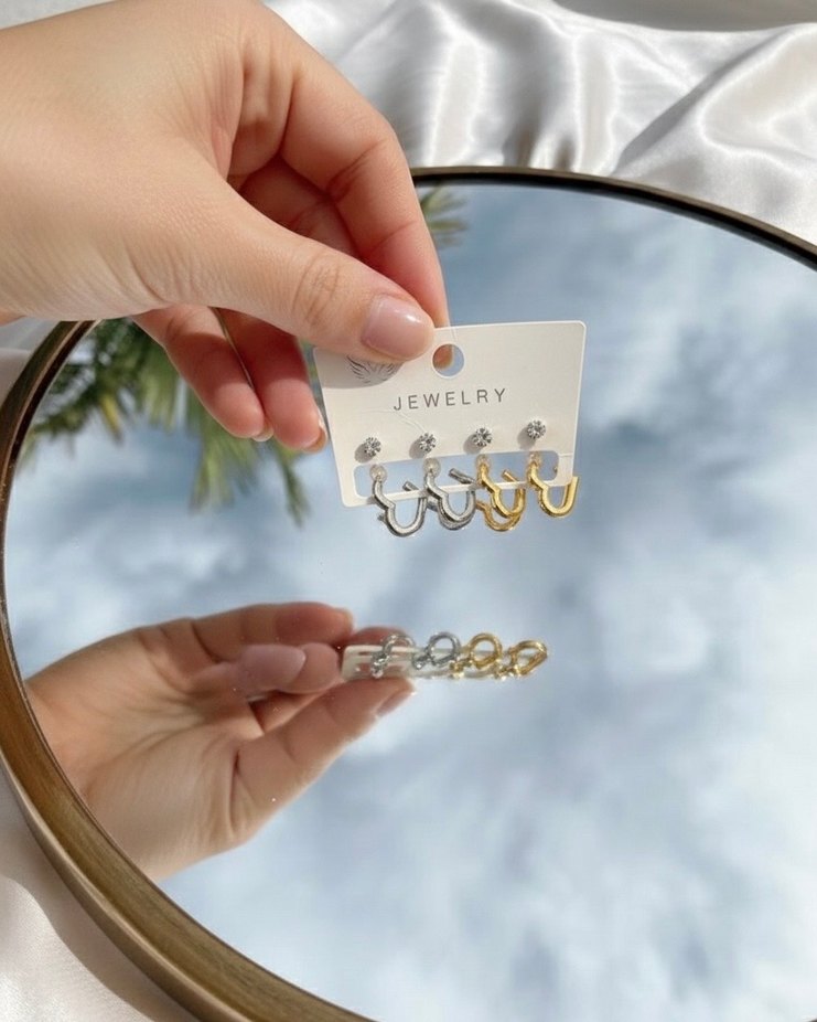 Kalpli Mini Altın Küpe Seti - Görsel 2