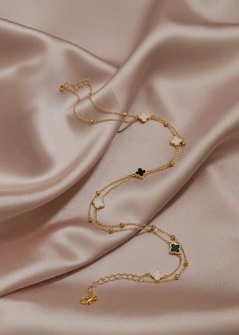 Altın Renk çift Zincir Detaylı yonca bileklik - Görsel 2