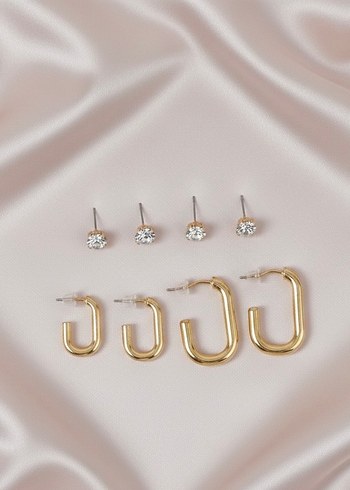 Altın Renkli Mini Sıra Küpe Seti - Görsel 2