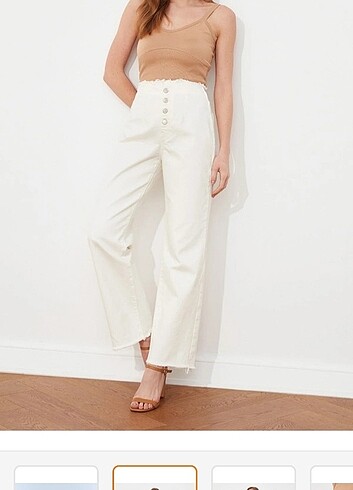 beyaz beli püskül detaylı yüksek bel wide leg