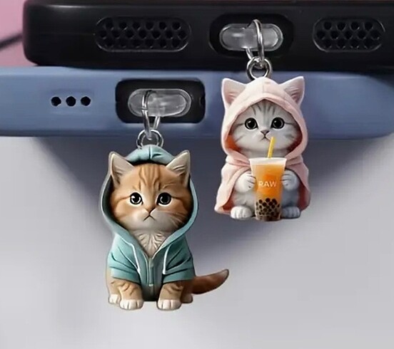 Kedi figürlü telefon şarj yeri koruyucu