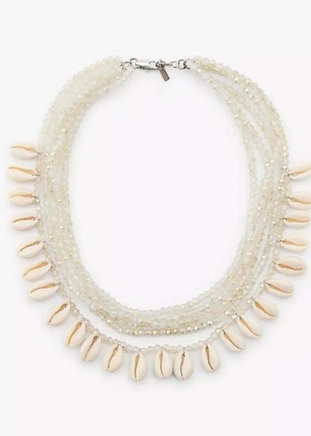 Uzun Beyaz Boncuklu Bohem Kadın Kolye - Görsel 2