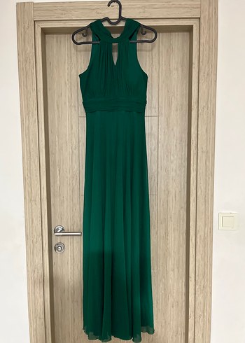Abiye Zümrüt Yeşili Halter Yakalı Uzun Abiye Elbise