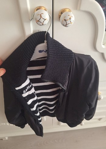 Örgü Yaka Baskılı Siyah cocuk Ceket - Görsel 3