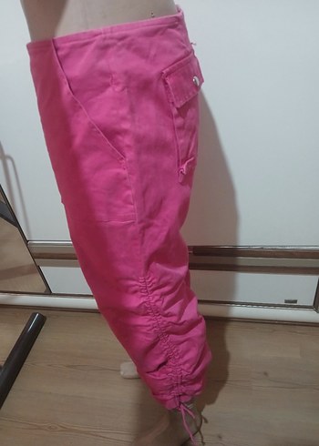 Diğer Düğmeli Pembe Keten Rahat Kesim Pantolon
