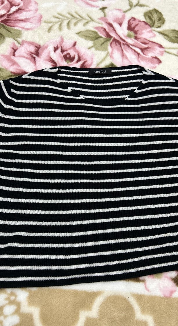 Kadın  Siyah Çizgili Uzun Kollu Bluz - Görsel 3