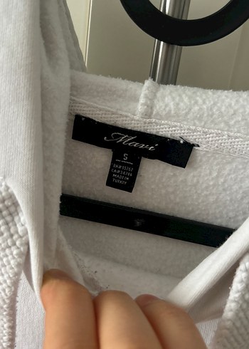 Kadın Beyaz Kapüşonlu Pamuklu Sweatshirt - Görsel 4