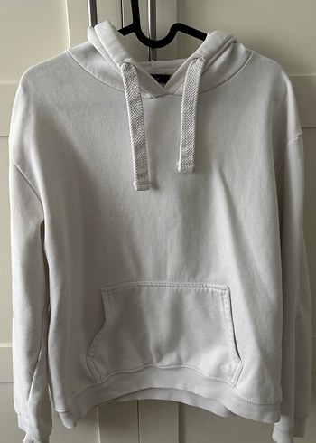 Kadın Beyaz Kapüşonlu Pamuklu Sweatshirt - Görsel 2