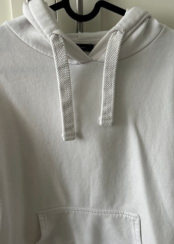 Kadın Beyaz Kapüşonlu Pamuklu Sweatshirt - Görsel 3