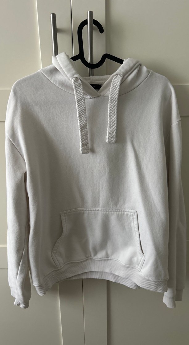 Kadın Beyaz Kapüşonlu Pamuklu Sweatshirt - Görsel 2