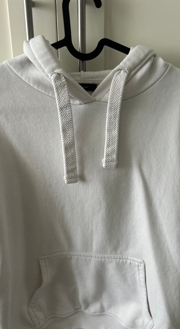 Kadın Beyaz Kapüşonlu Pamuklu Sweatshirt - Görsel 3