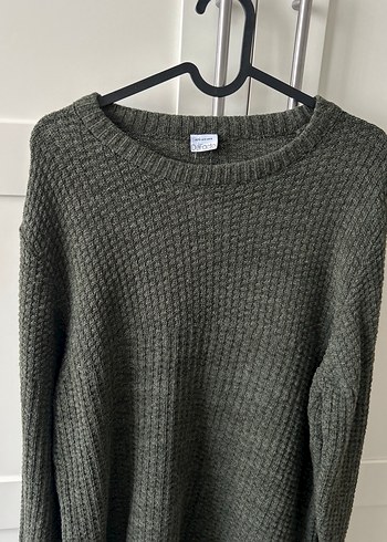 Haki yeşil erkek Örgü Triko Kazak - Görsel 2