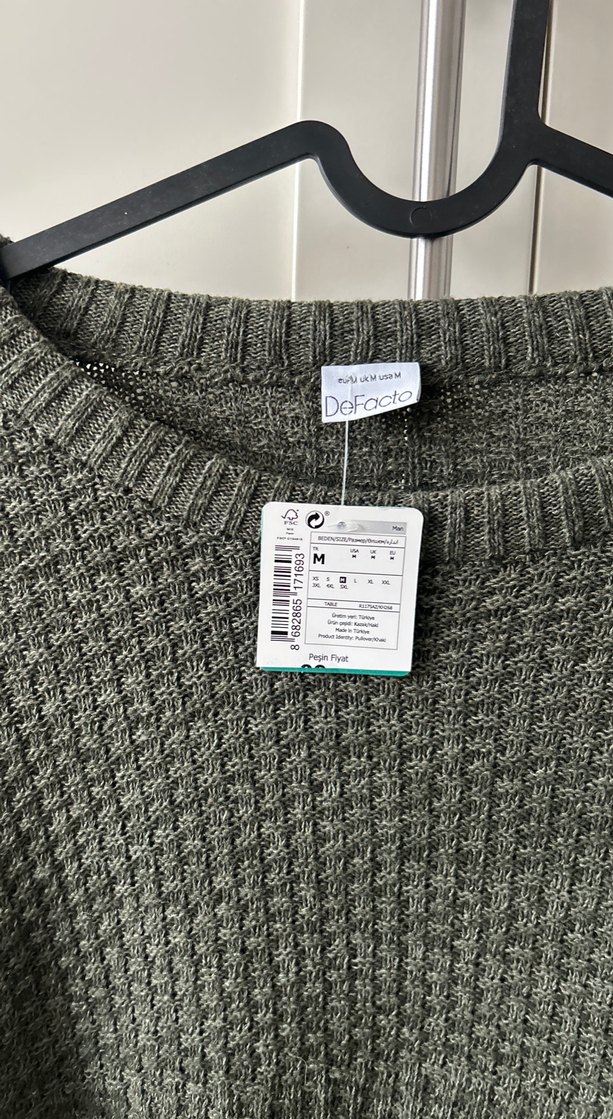 Haki yeşil erkek Örgü Triko Kazak - Görsel 3