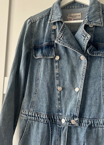 Kadın Mavi Denim Midi Tulum - Görsel 6