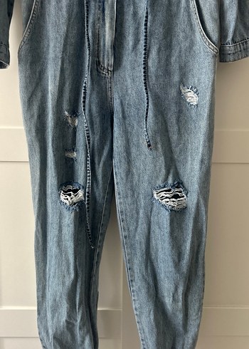 Kadın Mavi Denim Midi Tulum - Görsel 3