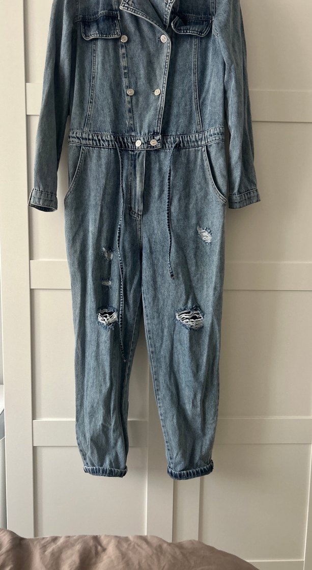 Kadın Mavi Denim Midi Tulum - Görsel 2
