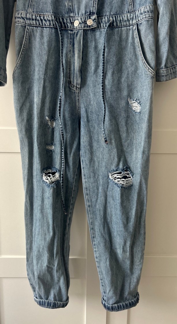 Kadın Mavi Denim Midi Tulum - Görsel 3